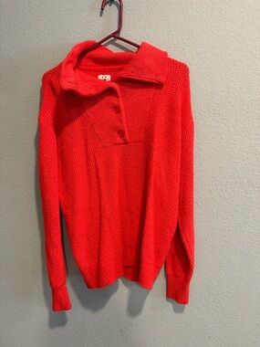 aerie Bright Red Collared Knit Pullover Sweater